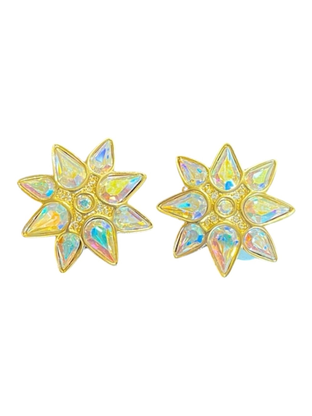 Vintage Gold Toned Iridescent Flower Earrings